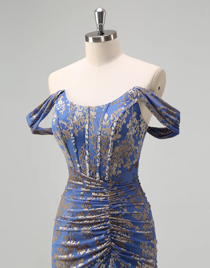 Robe de bal avec application en col bateau mermaid gris-bleu – Image 7