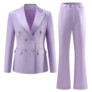 Costume pour femme taille ajustée double-breasted avec revers pointus violets