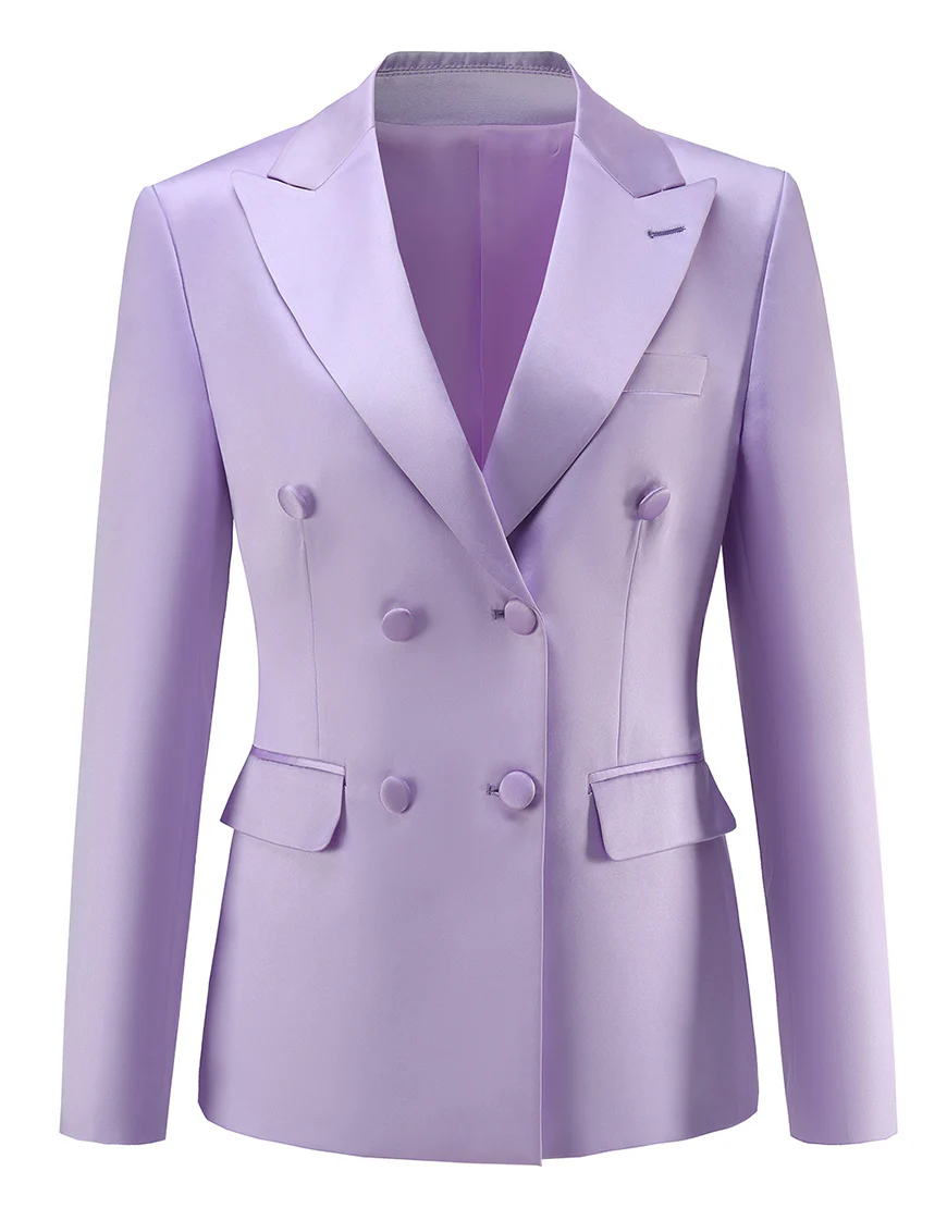 Costume pour femme taille ajustée double-breasted avec revers pointus violets – Image 4