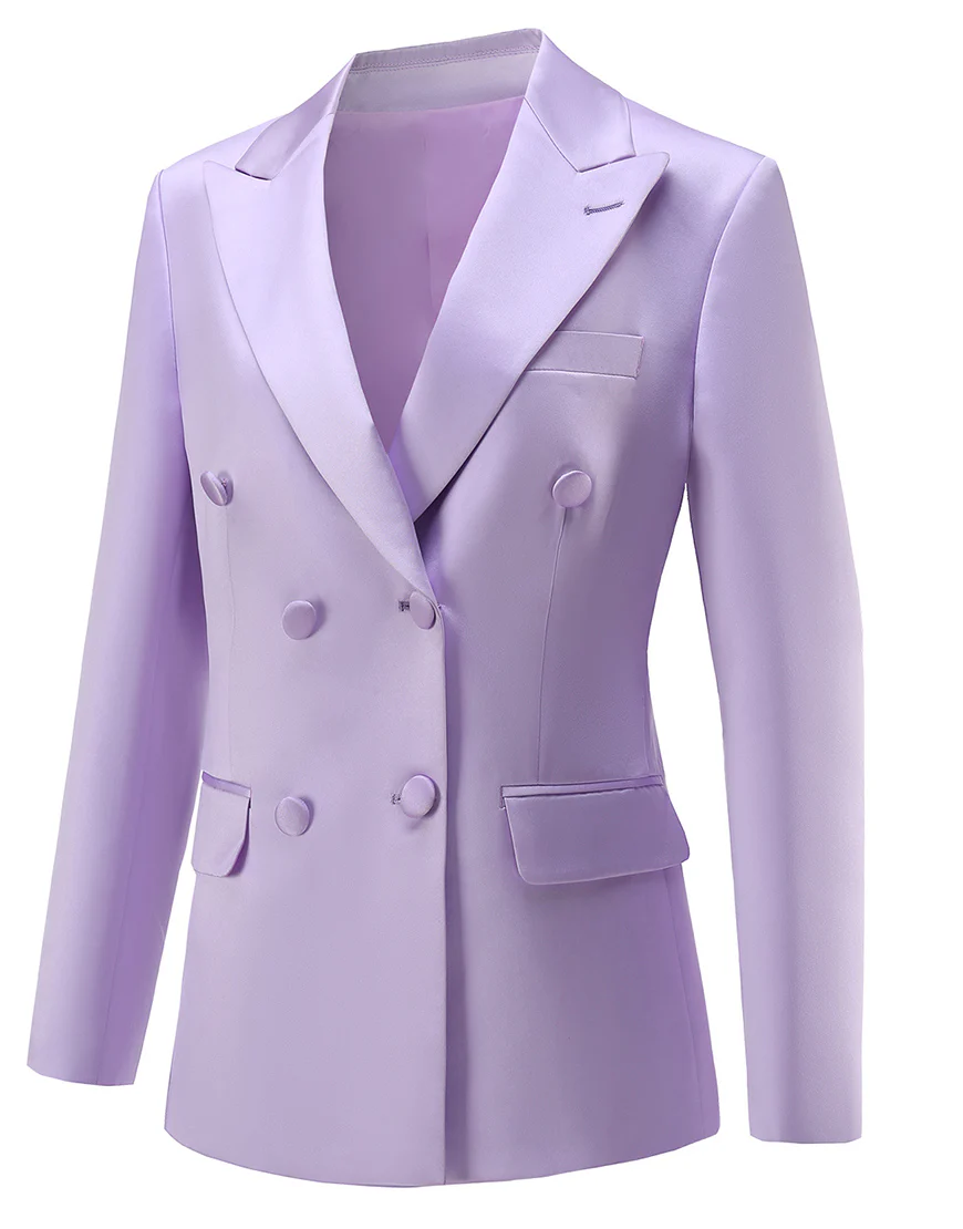 Costume pour femme taille ajustée double-breasted avec revers pointus violets – Image 6