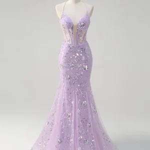 Robe de bal sirène en tulle à fleurs et cristaux
