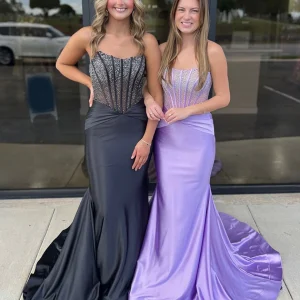 Robe de bal sirène bustier à col bateau en cristal