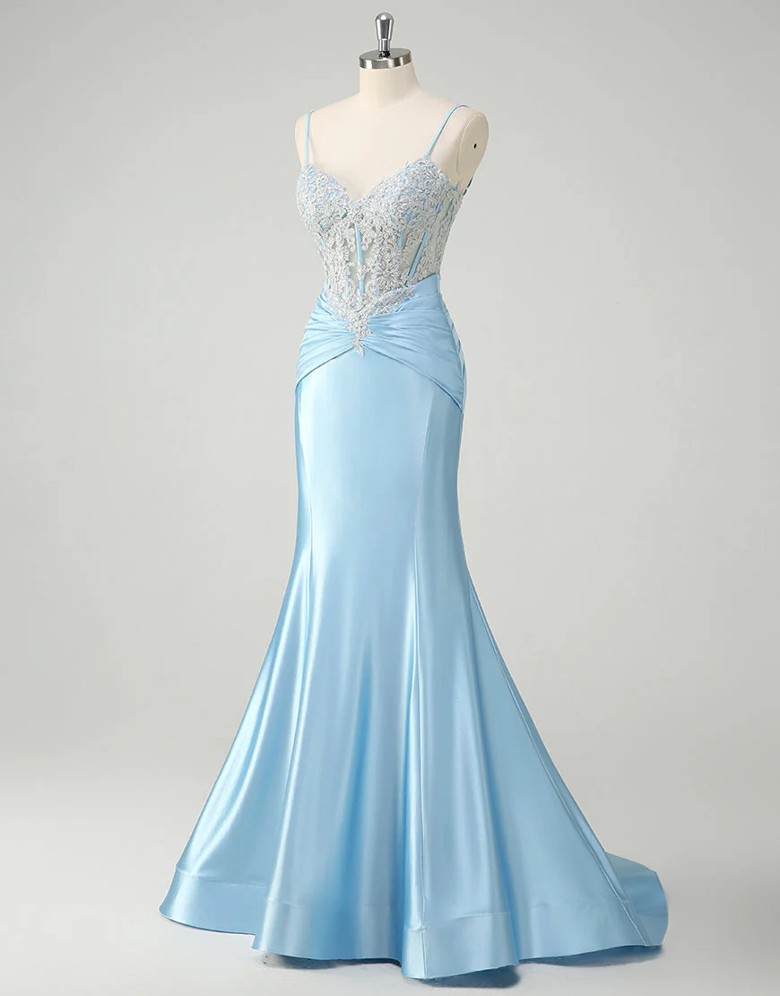 Robe de bal sirène chic à fines bretelles et traîne – Image 4