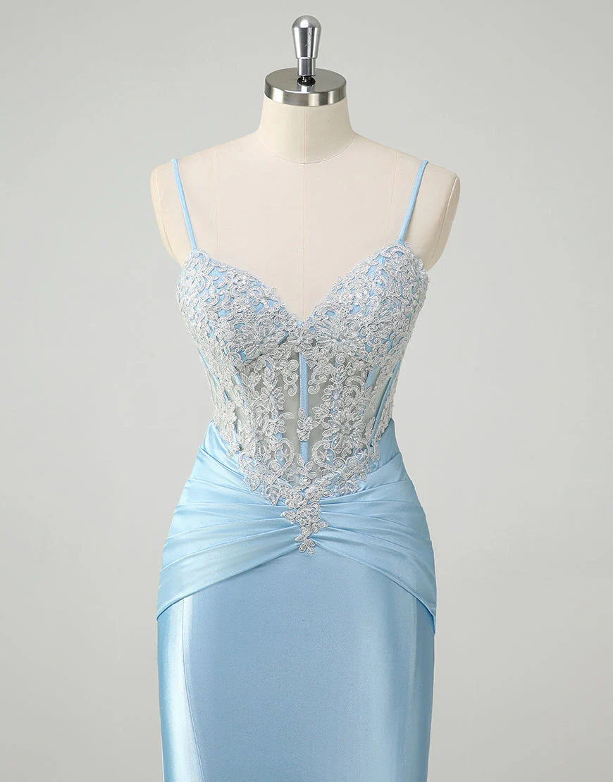 Robe de bal sirène chic à fines bretelles et traîne – Image 5