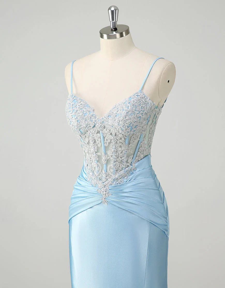 Robe de bal sirène chic à fines bretelles et traîne – Image 6