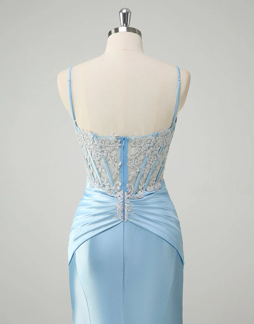 Robe de bal sirène chic à fines bretelles et traîne – Image 7