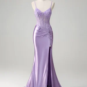 Robe de bal à appliques spaghetti avec sirène