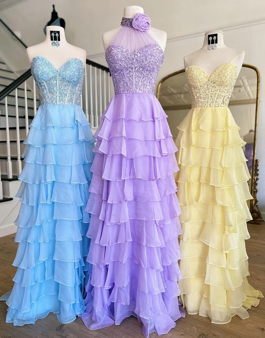 Robe de bal trapèze fendue avec appliques et volants en cascade – Image 8