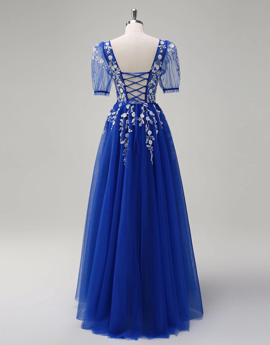 Robe de bal longue en dentelle à col en V et coupe A-Line Blush – Image 9