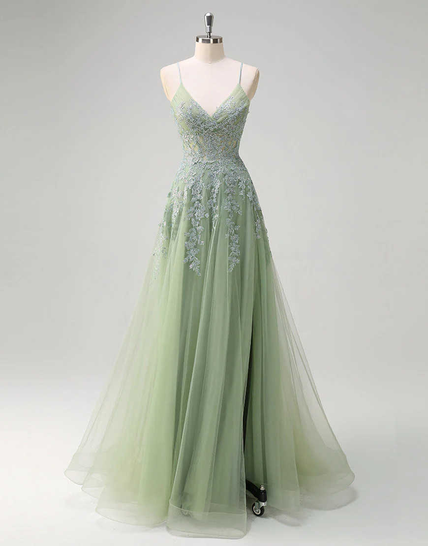 Robe de bal trapèze en tulle blush avec appliques en dentelle spaghetti – Image 8