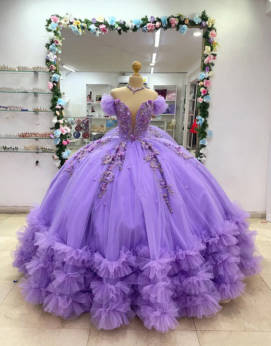 Robe de Quinceanera en tulle de princesse à épaules dénudées et nœud