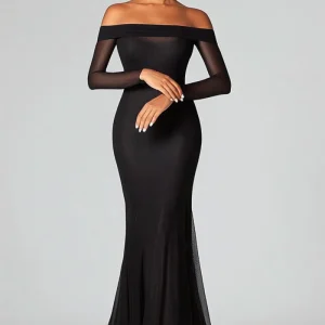 Robe formelle noire en maille fourreau à épaules dénudées