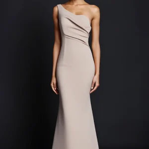 Robe longue formelle sirène kaki à une épaule