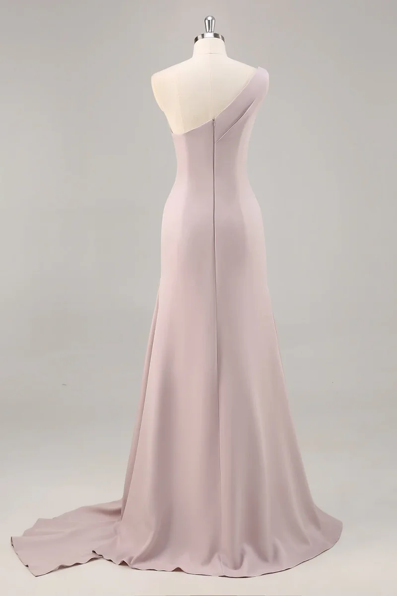 Robe longue formelle sirène kaki à une épaule – Image 7