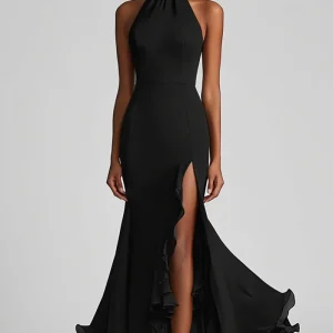 Dos nu Noir à volants Sirène Robe longue formelle avec fente