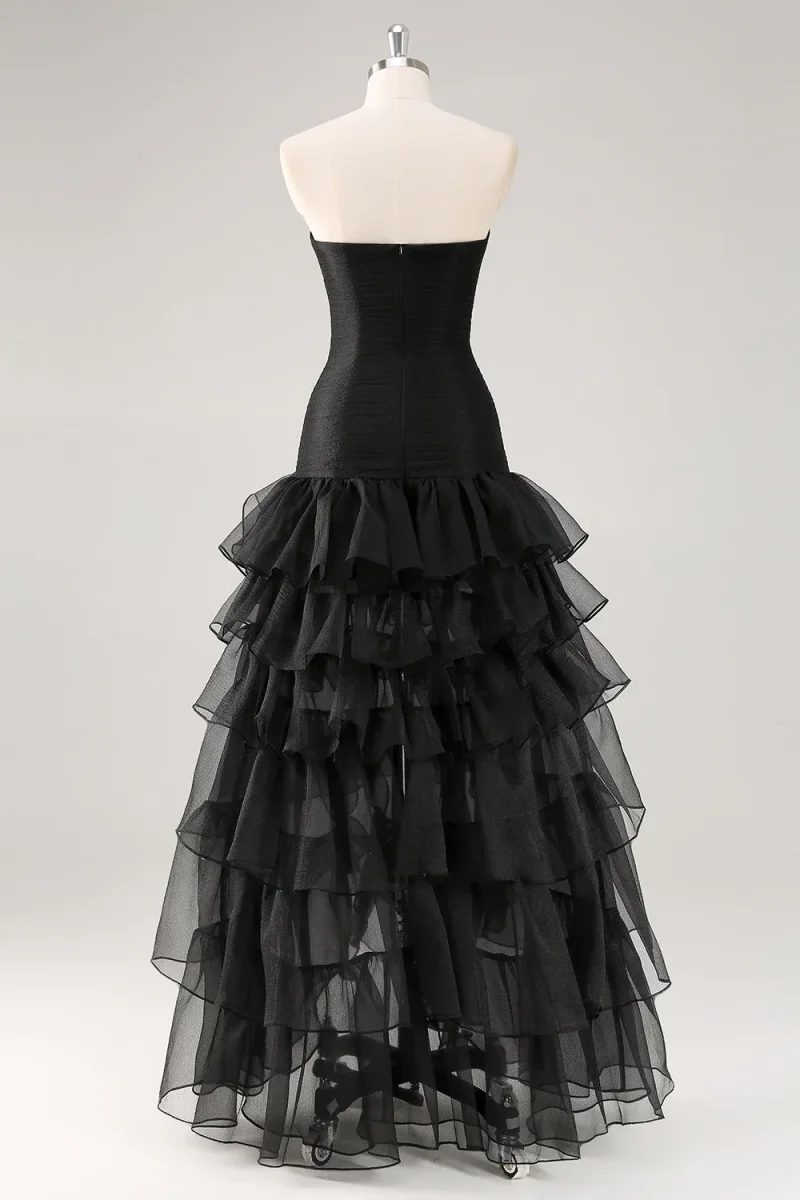 Robe formelle à volants en tulle sans bretelles noir – Image 5