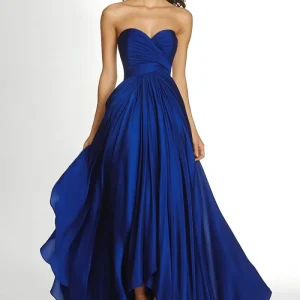 Robe formelle plissée asymétrique sans bretelles en mousseline de soie plissée Maxi A ligne