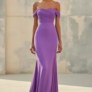 Sirène épaule dénudée Robe longue formelle en mousseline de soie violette