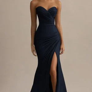 Robe longue formelle sirène bleu Sweetheart avec fente