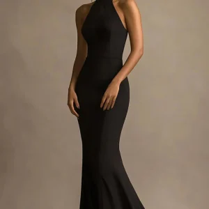 Halter Mermaid Robe longue cravate noire