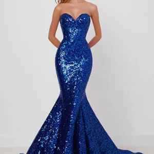 Sweetheart scintillant Robe de bal longue sirène bleu royal