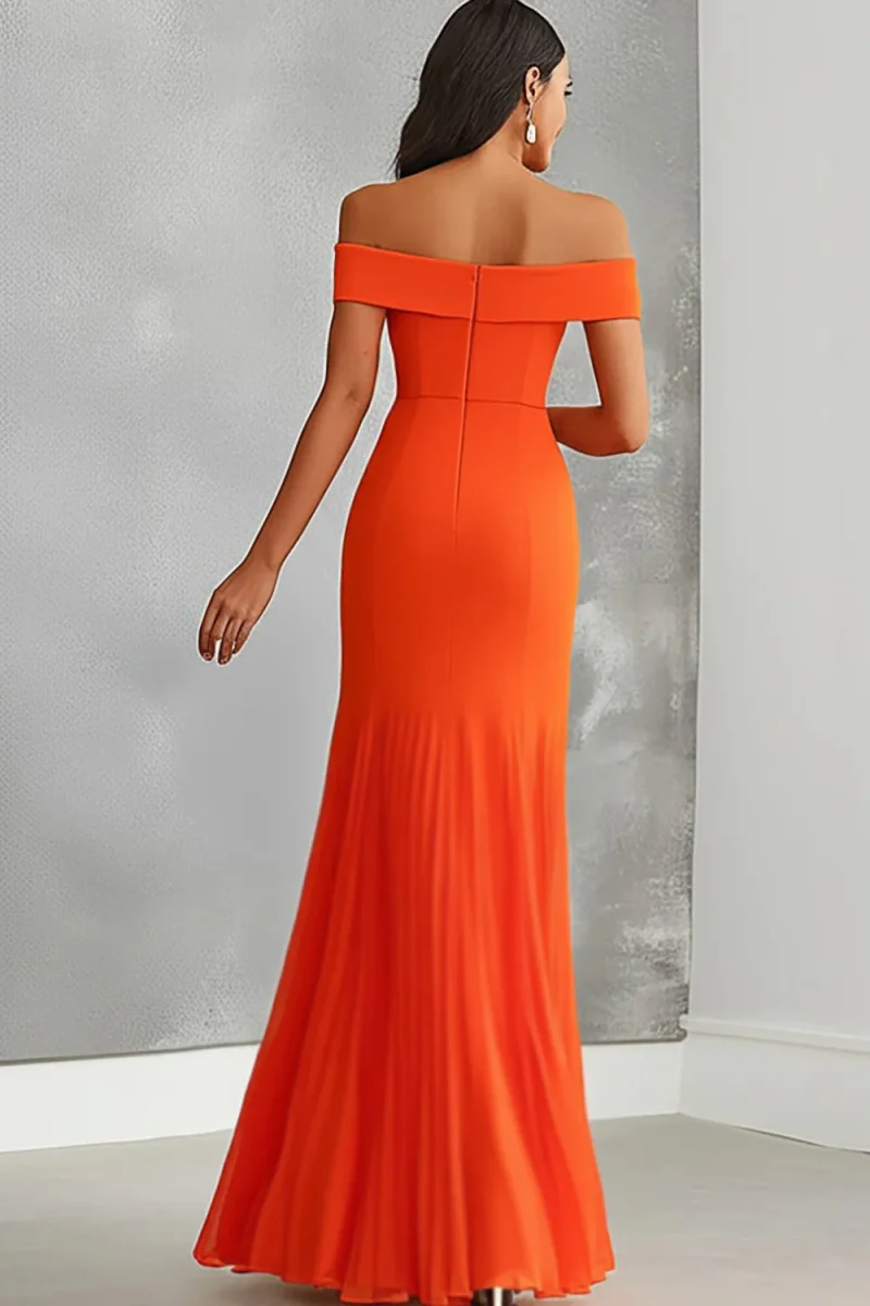 Robe longue formelle sirène orange à épaules dénudées – Image 3