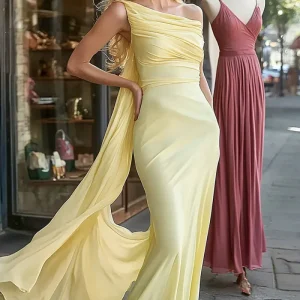 Robe de bal sirène jonquille à une épaule avec banderole