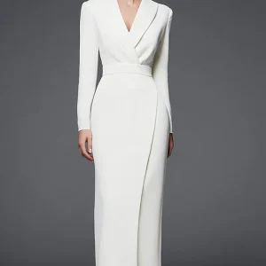 Robe de travail fourreau ivoire Ć manches longues