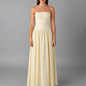 Simple Mousseline de Soie Jonquille Sans Bretelles Une Robe De Soirée Trapèze