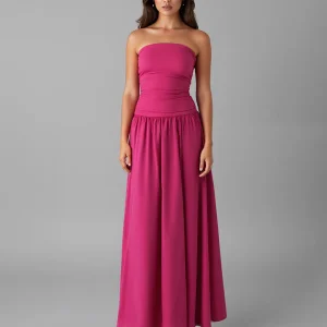 Simple Fuchsia Mousseline De Soie Sans Bretelles Une Robe De Soirée Trapèze