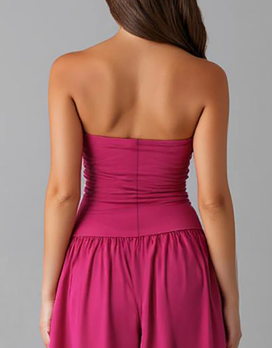 Simple Fuchsia Mousseline De Soie Sans Bretelles Une Robe De Soirée Trapèze – Image 5