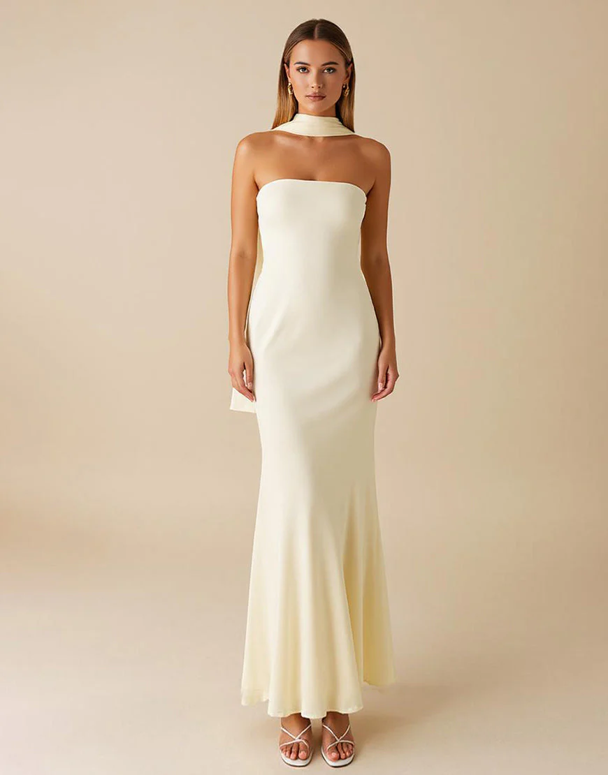 Robe formelle sans bretelles simple à fourreau jonquille – Image 2