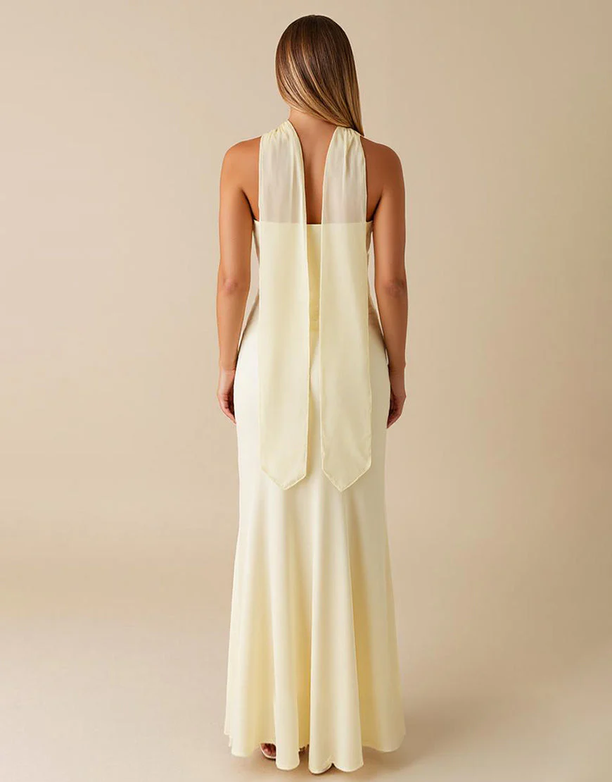 Robe formelle sans bretelles simple à fourreau jonquille – Image 3