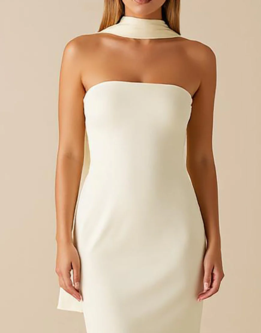 Robe formelle sans bretelles simple à fourreau jonquille – Image 4