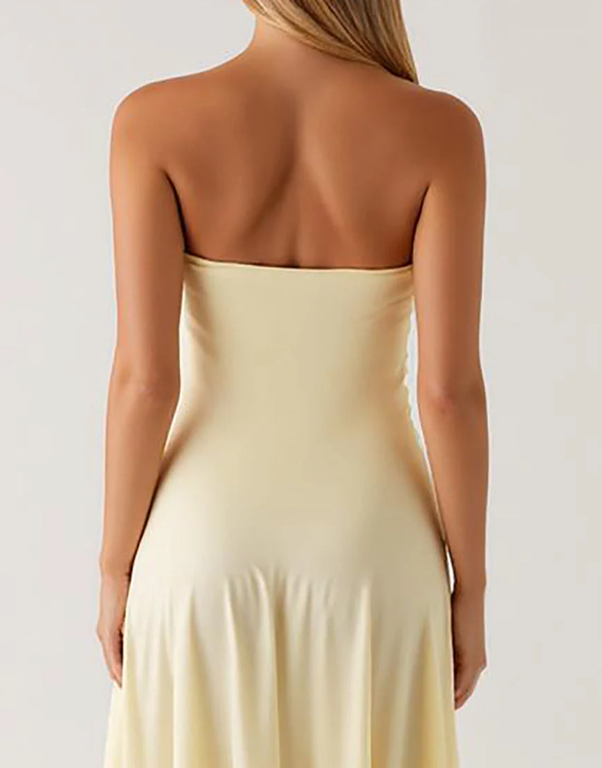 Robe formelle bustier en mousseline de soie à volants jonquille haut-bas – Image 5