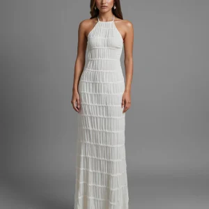 Robe de soirée longue dos nu fourreau en mousseline de soie ivoire