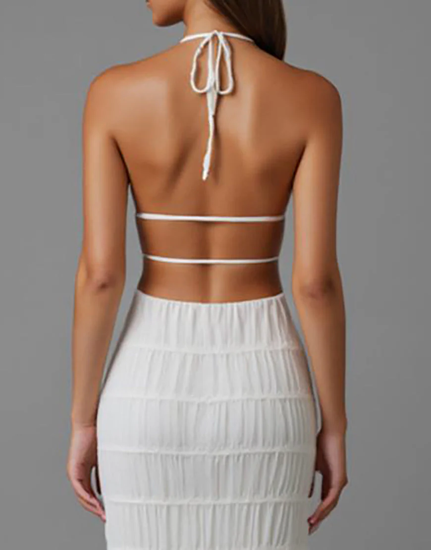 Robe de soirée longue dos nu fourreau en mousseline de soie ivoire – Image 5