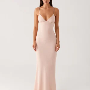 Abricot Mousseline Spaghetti Bretelles Fourreau Robe de Soirée Longue