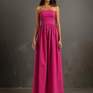 Robe de soirée bustier fuchsia A Line froncée Cottton