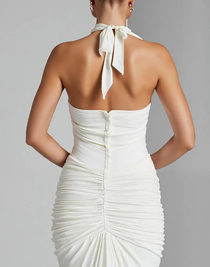 Robe de soirée longue en mousseline de soie en mousseline de soie ivoire dos nu – Image 5