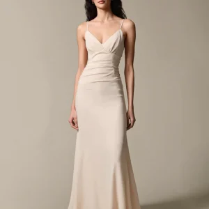 abricot Simple Mousseline de soie Fourreau Spaghetti Bretelles Robe de soirée