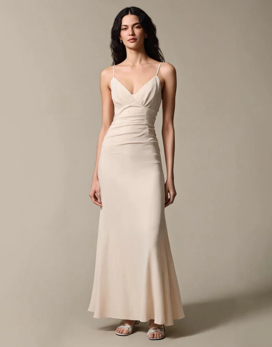 abricot Simple Mousseline de soie Fourreau Spaghetti Bretelles Robe de soirée