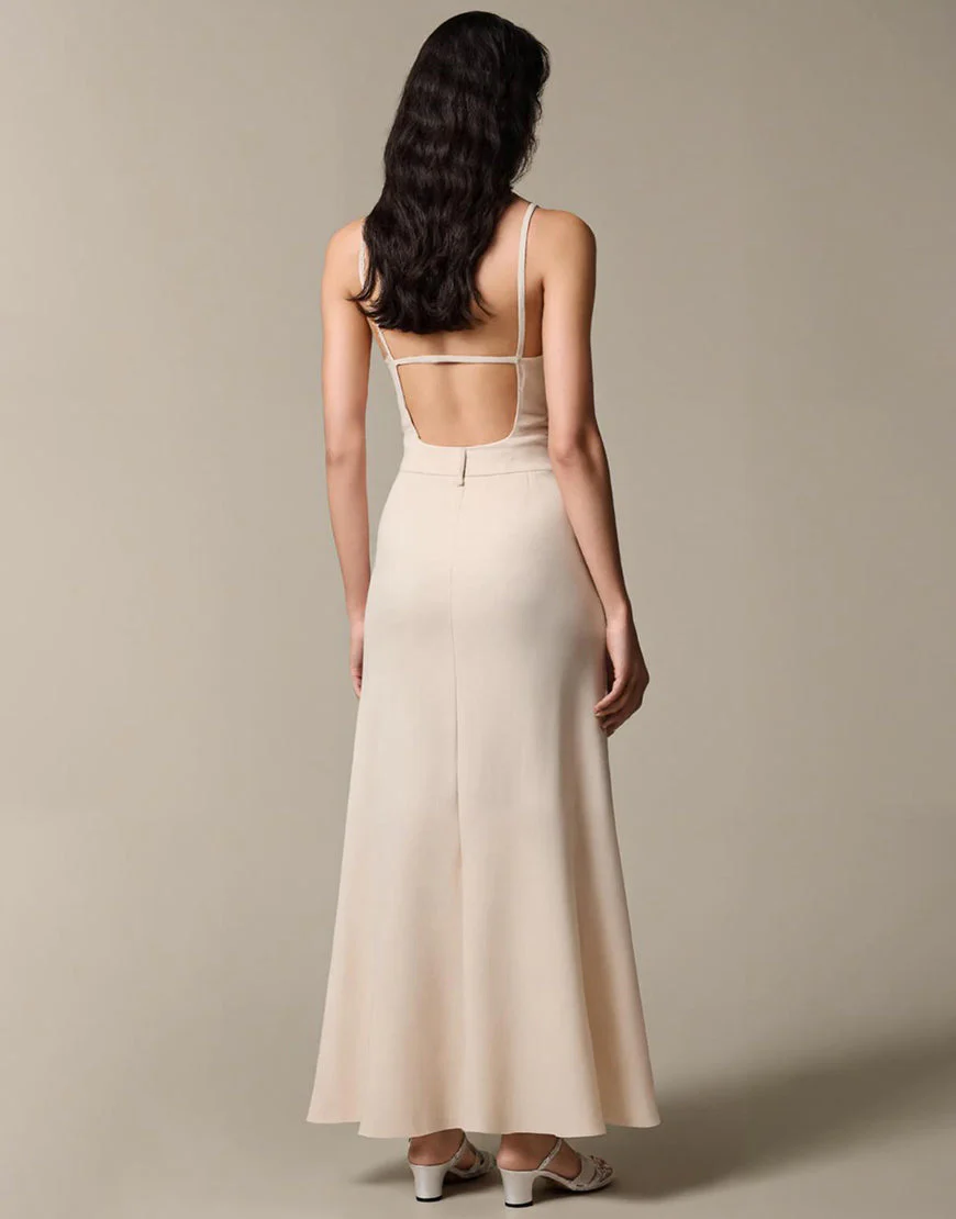 abricot Simple Mousseline de soie Fourreau Spaghetti Bretelles Robe de soirée – Image 3