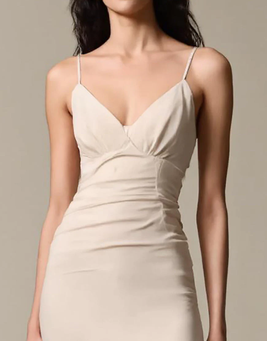 abricot Simple Mousseline de soie Fourreau Spaghetti Bretelles Robe de soirée – Image 4