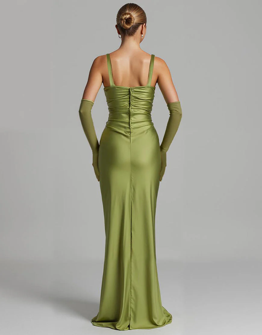 Robe de soirée en satin vert sirène sauge – Image 3