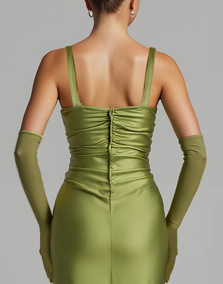Robe de soirée en satin vert sirène sauge – Image 5
