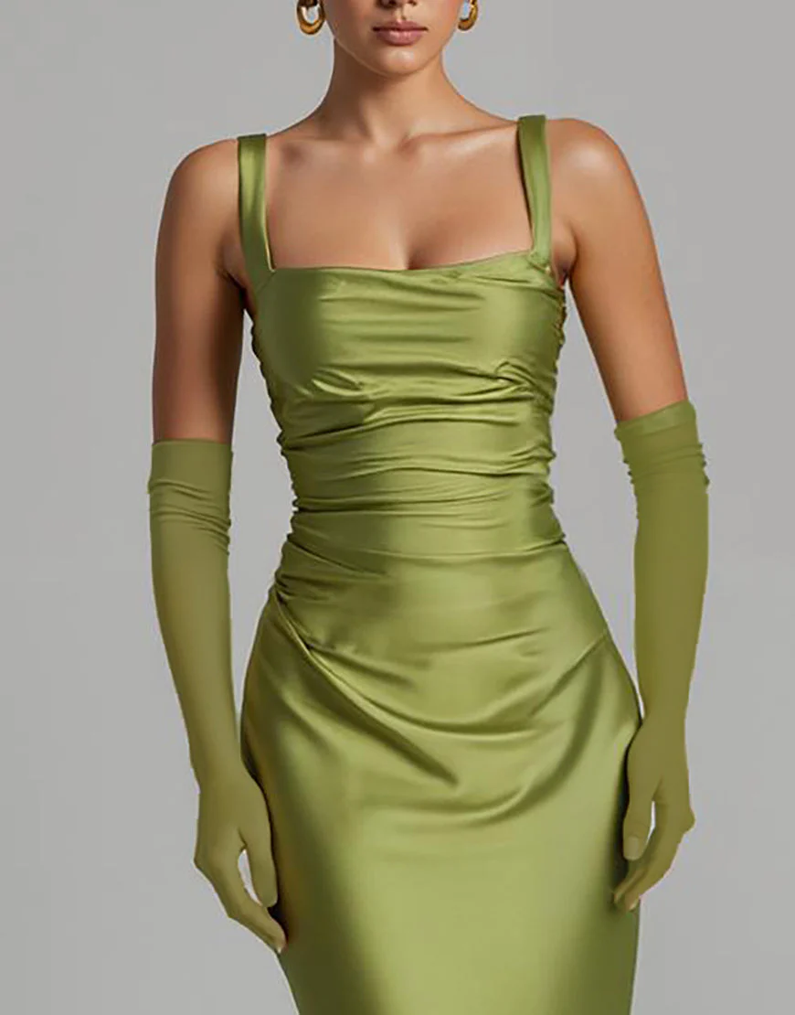 Robe de soirée en satin vert sirène sauge – Image 4