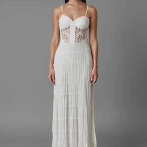 Robe de soirée longue fourreau ivoire découpée