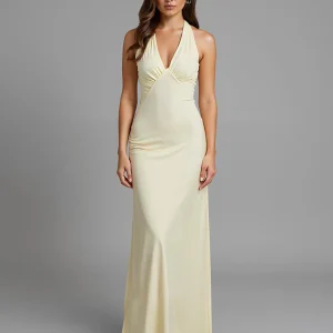 Robe de soirée longue dos nu fourreau ivoire