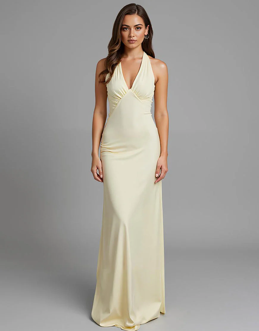 Robe de soirée longue dos nu fourreau ivoire